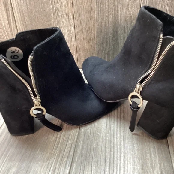 Bershka Booties Heeled Ankle Boots Zippered SIZE 6.5 Faux Suede Black Women’s - Picture 10 of 16